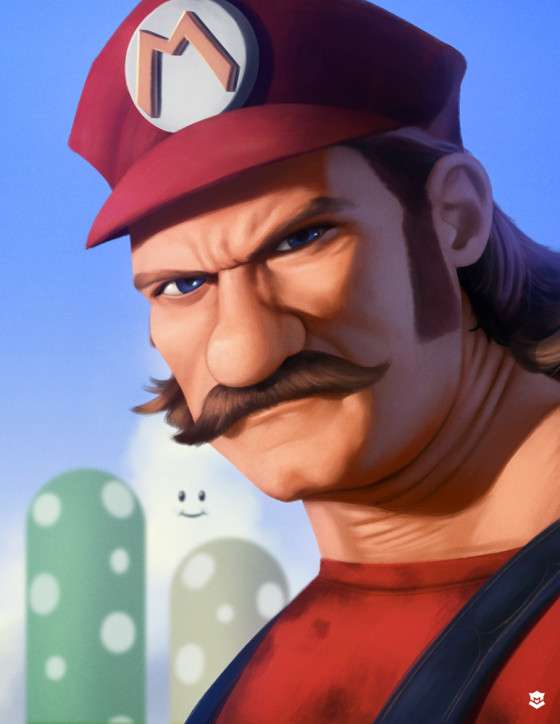 Art- Badass Mario - Created by Marcos Lopez